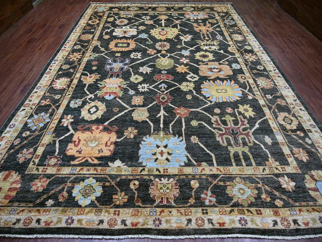 9'11" x 13'10" New Hand Knotted Black Wool Rectangle Oriental Rug - MOA10221393