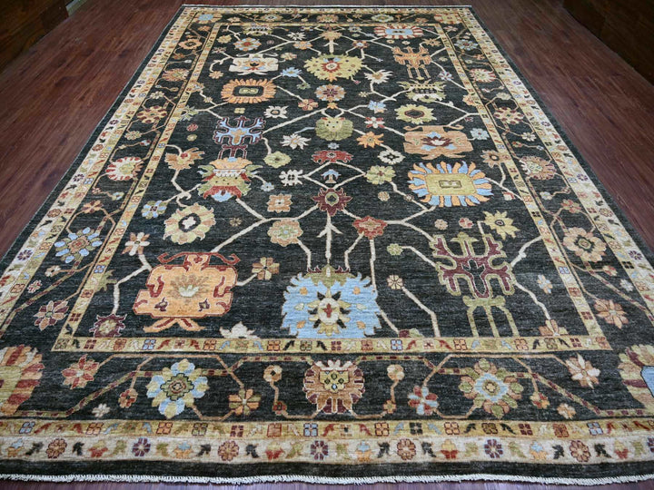9'11" x 13'10" New Hand Knotted Black Wool Rectangle Oriental Rug - MOA10221393