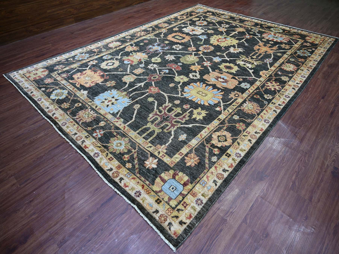 9'11" x 13'10" New Hand Knotted Black Wool Rectangle Oriental Rug - MOA10221393