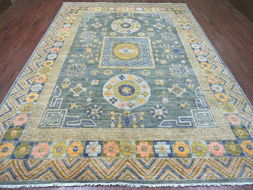 9'1" x 11'7" New Hand Knotted Grey Wool Rectangle Oriental Rug - MOA10221395
