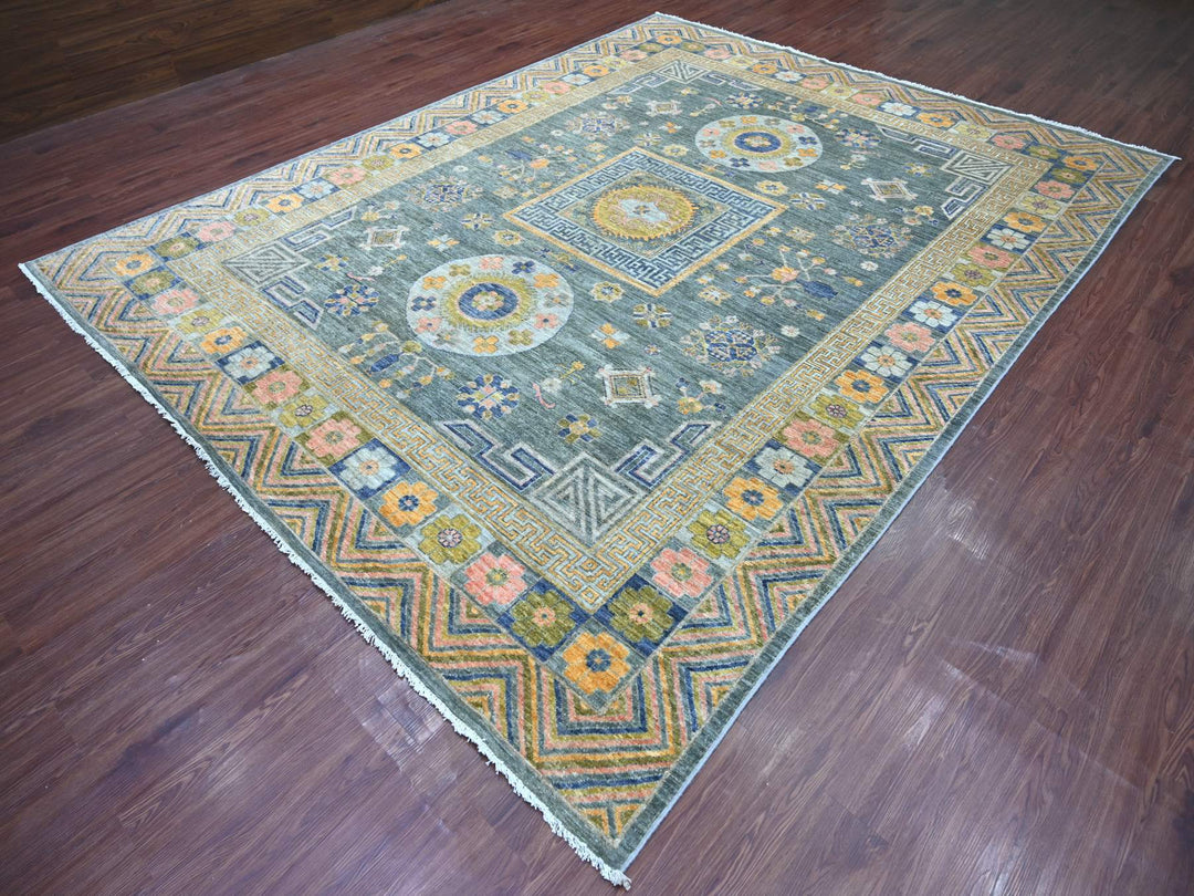9'1" x 11'7" New Hand Knotted Grey Wool Rectangle Oriental Rug - MOA10221395