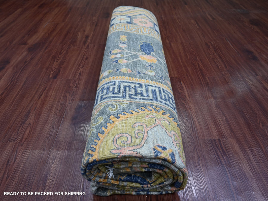 9'1" x 11'7" New Hand Knotted Grey Wool Rectangle Oriental Rug - MOA10221395