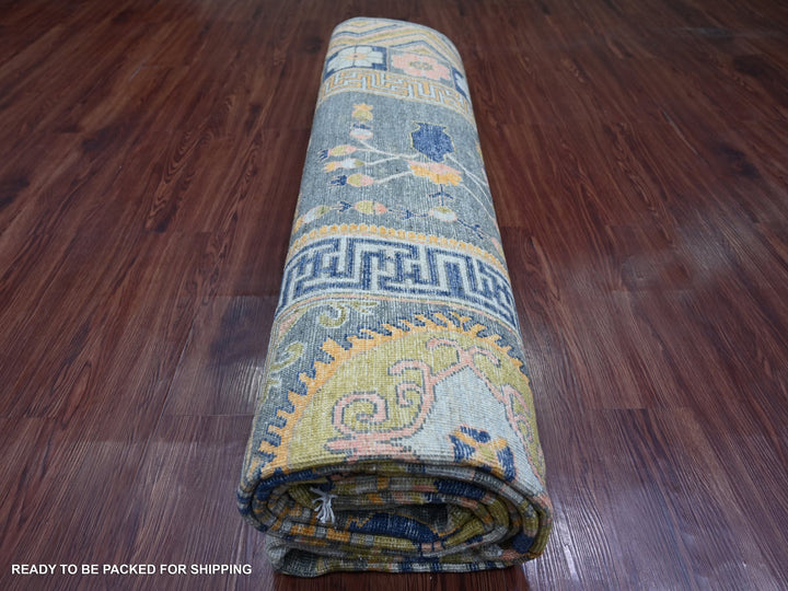 9'1" x 11'7" New Hand Knotted Grey Wool Rectangle Oriental Rug - MOA10221395