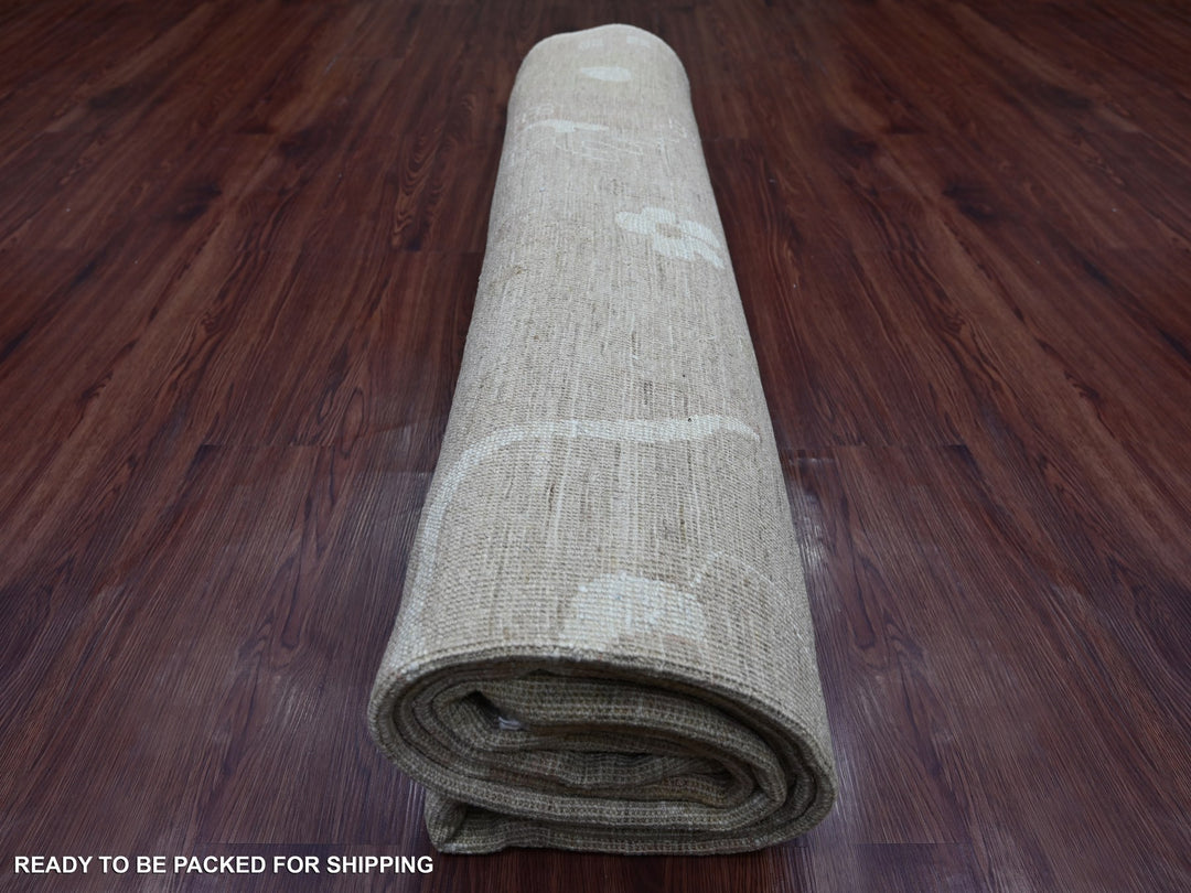 9'0" x 11'11" New Hand Knotted Brown Wool Rectangle Oriental Rug - MOA10221396
