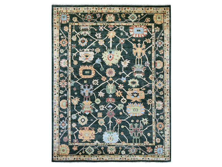 8'11" x 11'9" New Hand Knotted Green Wool Rectangle Oriental Rug - MOA10221398