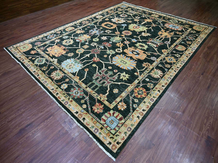 8'11" x 11'9" New Hand Knotted Green Wool Rectangle Oriental Rug - MOA10221398