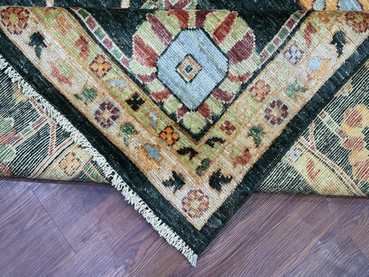 8'11" x 11'9" New Hand Knotted Green Wool Rectangle Oriental Rug - MOA10221398