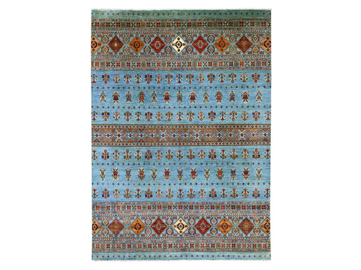 8'8" x 12'1" New Hand Knotted Blue Wool Rectangle Oriental Rug - MOA10221399