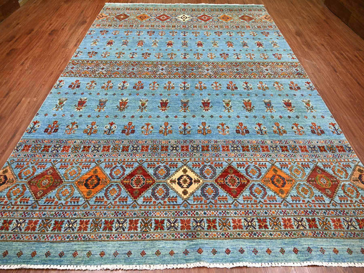 8'8" x 12'1" New Hand Knotted Blue Wool Rectangle Oriental Rug - MOA10221399