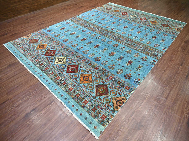 8'8" x 12'1" New Hand Knotted Blue Wool Rectangle Oriental Rug - MOA10221399