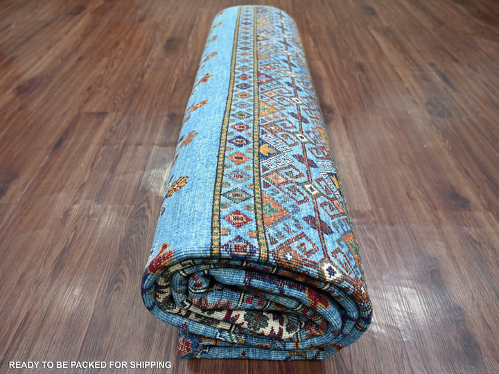 8'8" x 12'1" New Hand Knotted Blue Wool Rectangle Oriental Rug - MOA10221399