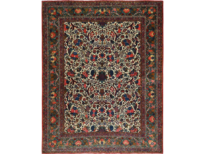 10'3" x 13'5" Vintage Hand Knotted Ivory Wool Rectangle Oriental Rug - MOA102213