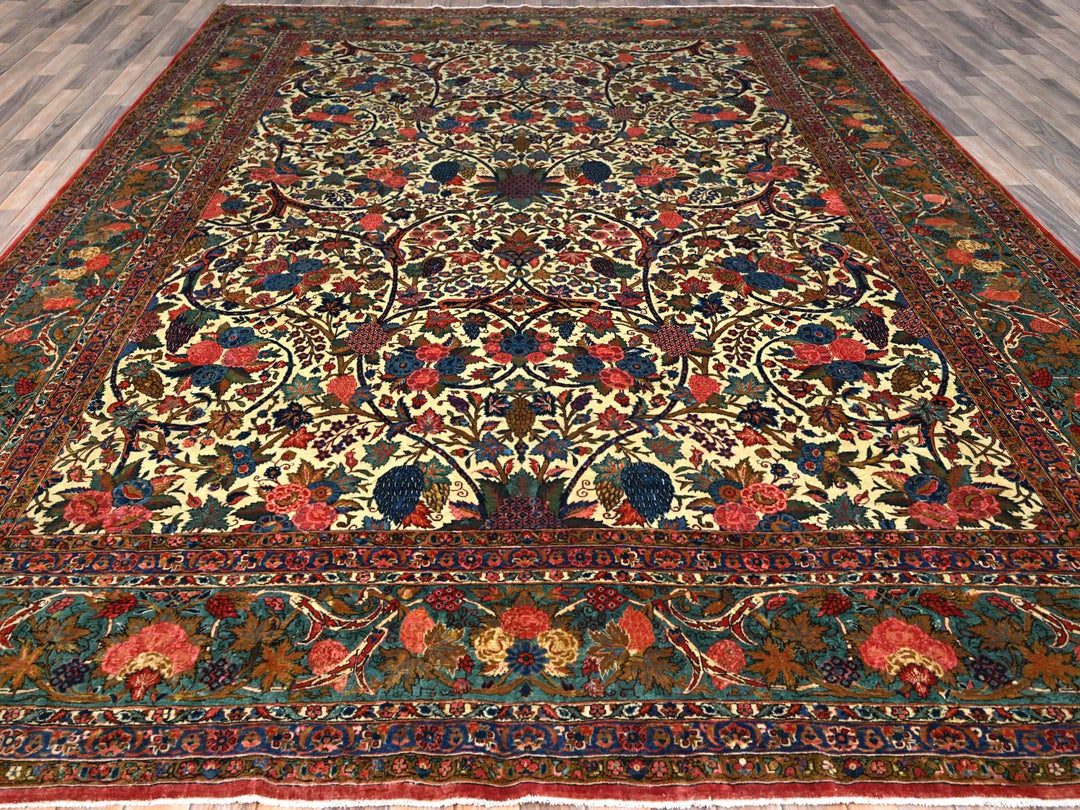 10'3" x 13'5" Vintage Hand Knotted Ivory Wool Rectangle Oriental Rug - MOA102213