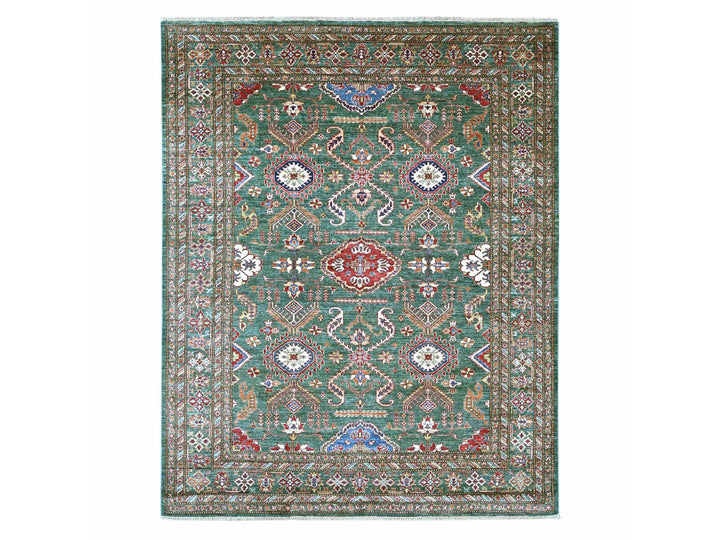 7'11" x 10'0" New Hand Knotted Green Wool Rectangle Oriental Rug - MOA10221400