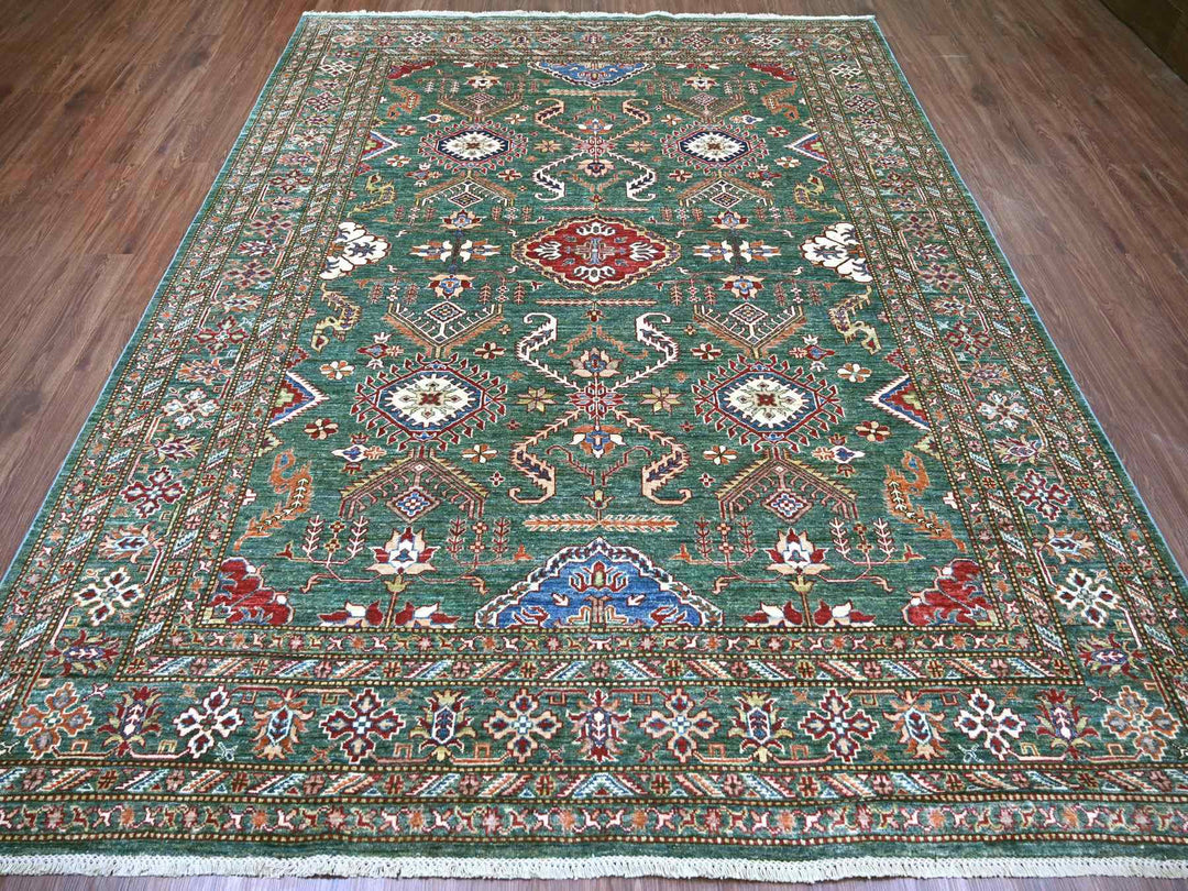 7'11" x 10'0" New Hand Knotted Green Wool Rectangle Oriental Rug - MOA10221400