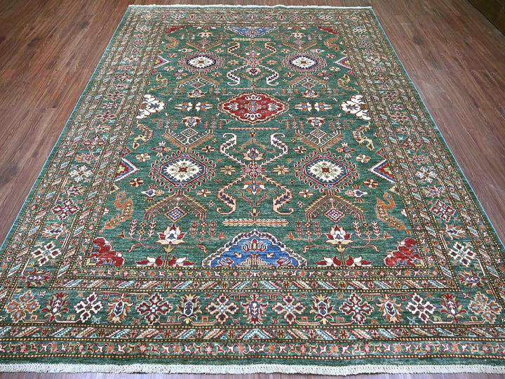 7'11" x 10'0" New Hand Knotted Green Wool Rectangle Oriental Rug - MOA10221400