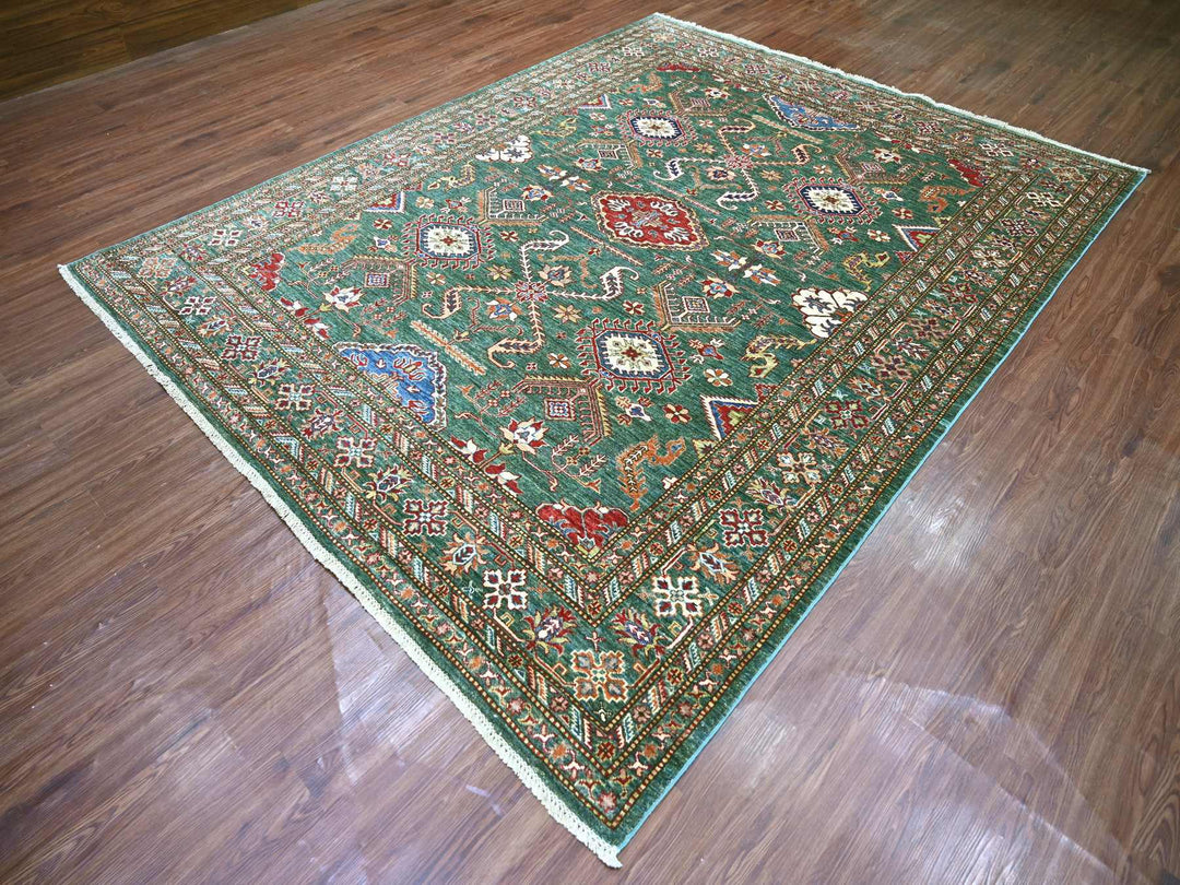 7'11" x 10'0" New Hand Knotted Green Wool Rectangle Oriental Rug - MOA10221400