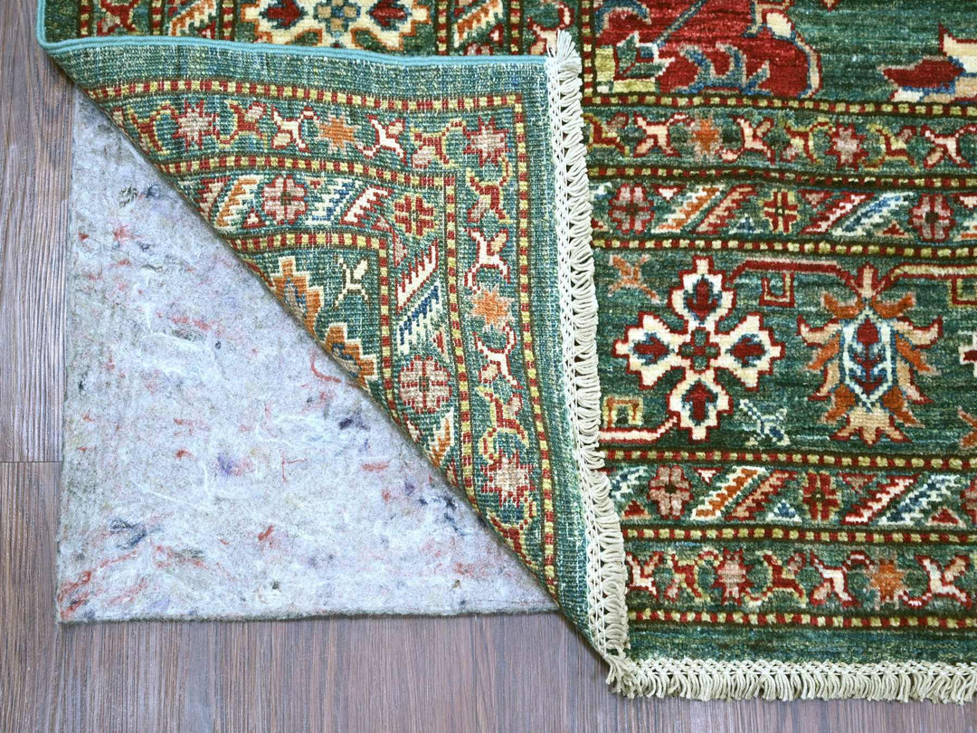 7'11" x 10'0" New Hand Knotted Green Wool Rectangle Oriental Rug - MOA10221400