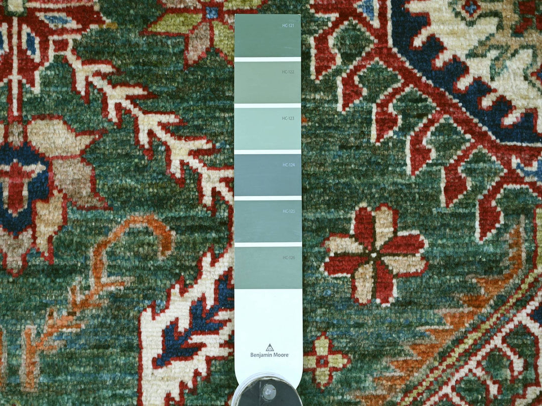 7'11" x 10'0" New Hand Knotted Green Wool Rectangle Oriental Rug - MOA10221400
