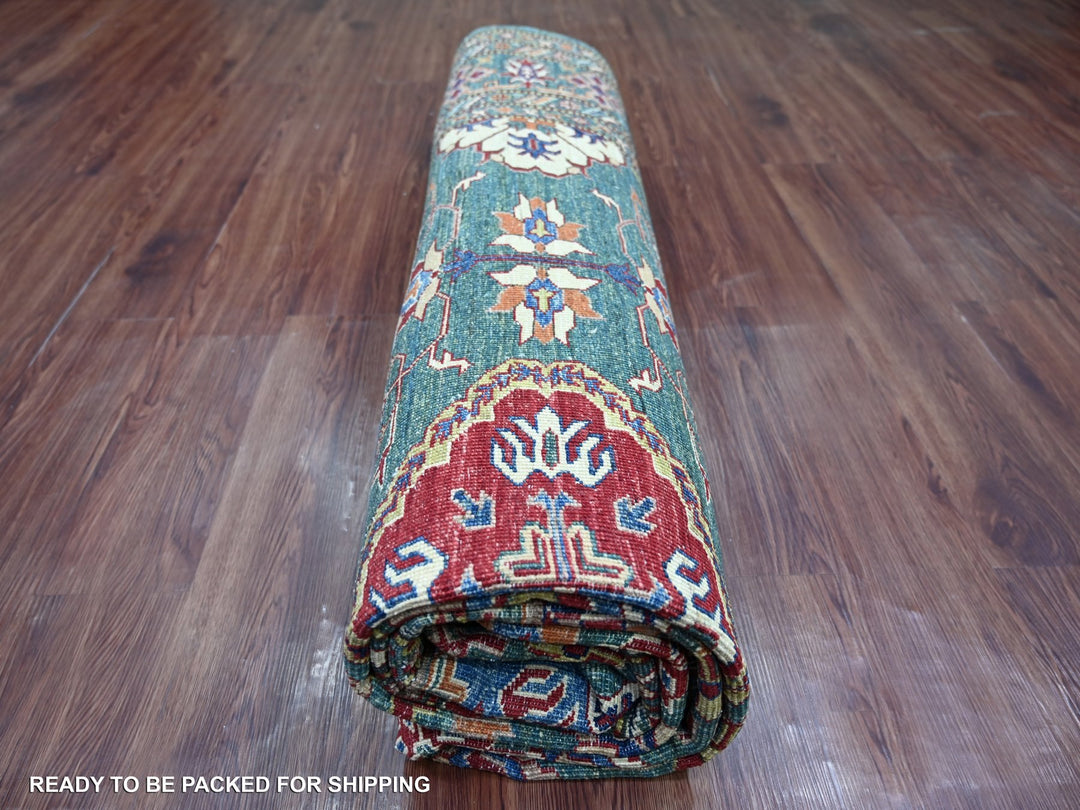 7'11" x 10'0" New Hand Knotted Green Wool Rectangle Oriental Rug - MOA10221400