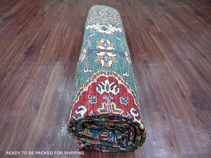 7'11" x 10'0" New Hand Knotted Green Wool Rectangle Oriental Rug - MOA10221400