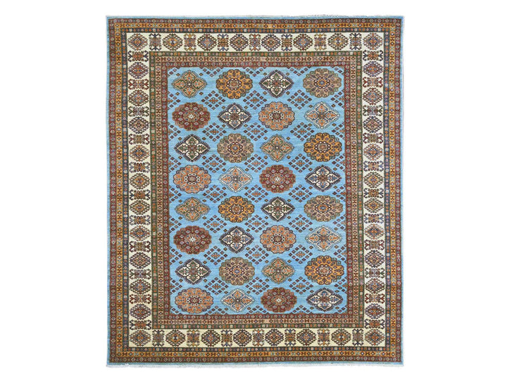 8'0" x 9'4" New Hand Knotted Blue Wool Rectangle Oriental Rug - MOA10221401