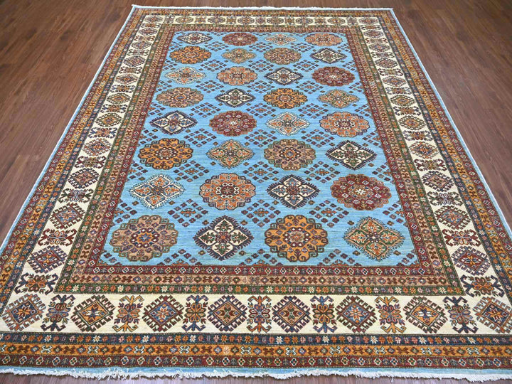 8'0" x 9'4" New Hand Knotted Blue Wool Rectangle Oriental Rug - MOA10221401