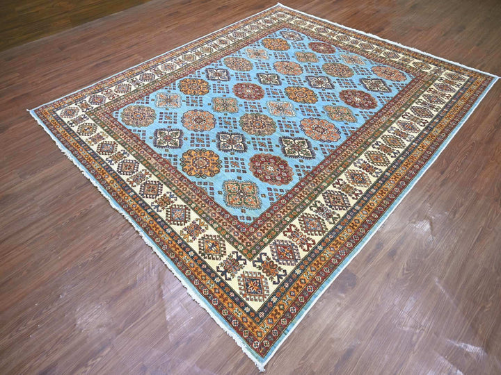 8'0" x 9'4" New Hand Knotted Blue Wool Rectangle Oriental Rug - MOA10221401