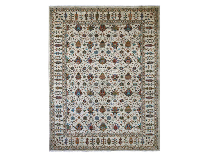 10'7" x 13'7" New Hand Knotted Ivory Wool Rectangle Oriental Rug - MOA10221402