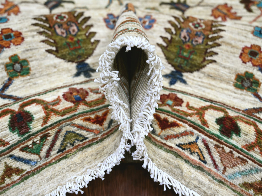 10'7" x 13'7" New Hand Knotted Ivory Wool Rectangle Oriental Rug - MOA10221402