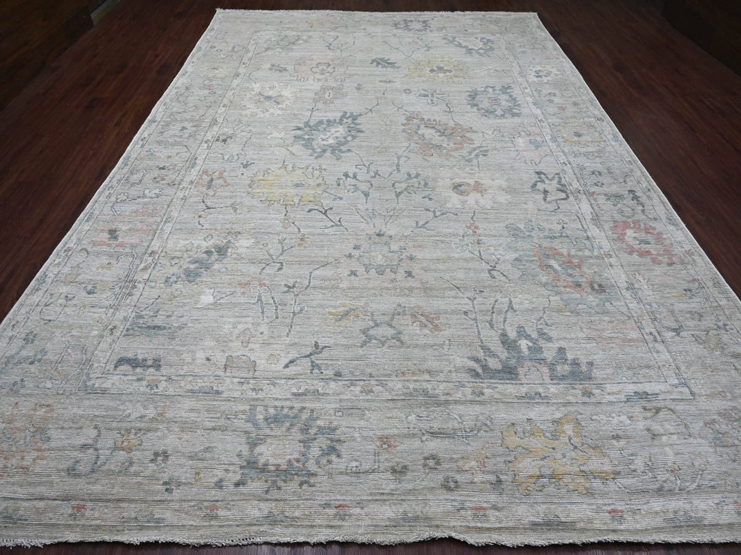 9'5" x 13'7" New Hand Knotted Grey Wool Rectangle Oriental Rug - MOA10221406
