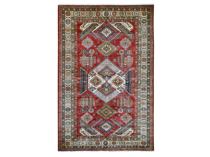 5'10" x 9'0" New Hand Knotted Red Wool Rectangle Oriental Rug - MOA10221407