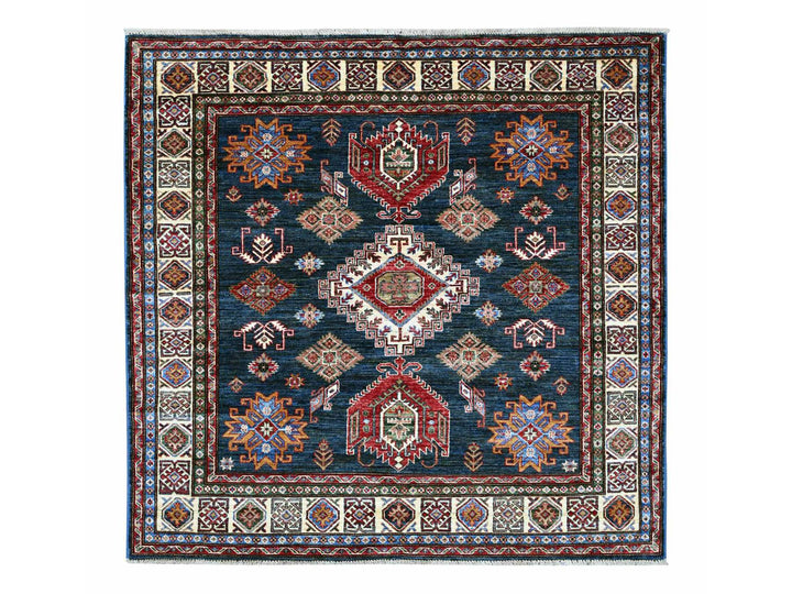 5'8" x 5'11" New Hand Knotted Blue Wool Square Oriental Rug - MOA10221408