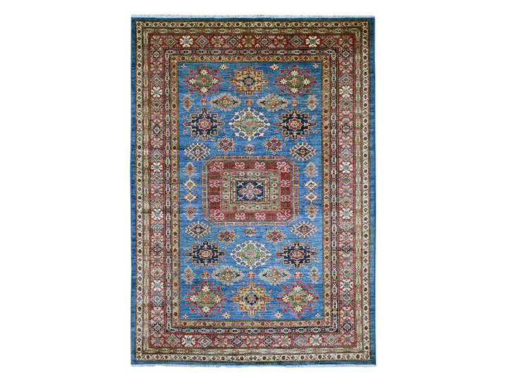 6'2" x 8'10" New Hand Knotted Blue Wool Rectangle Oriental Rug - MOA10221410