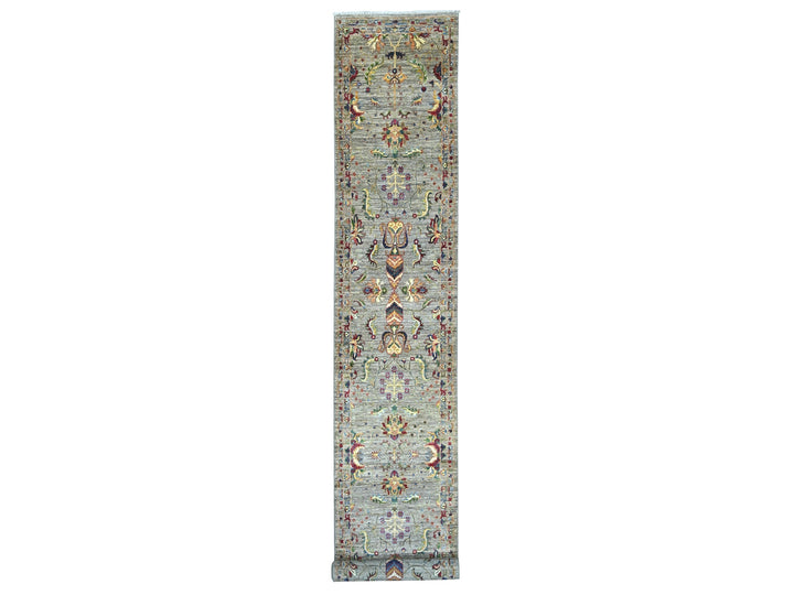 2'8" x 18'9" New Hand Knotted Grey Wool Runner Oriental Rug - MOA10221421