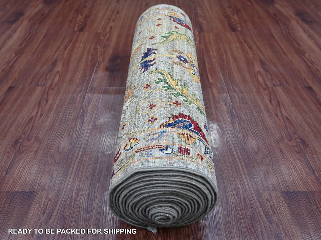 2'8" x 18'9" New Hand Knotted Grey Wool Runner Oriental Rug - MOA10221421