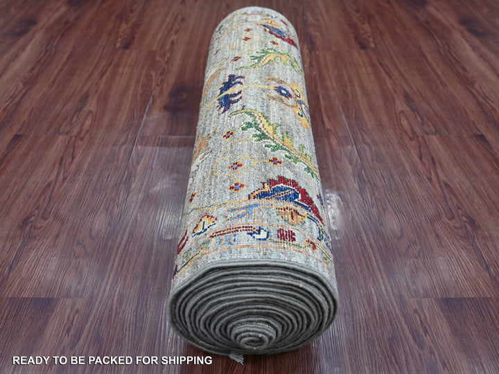 2'8" x 18'9" New Hand Knotted Grey Wool Runner Oriental Rug - MOA10221421