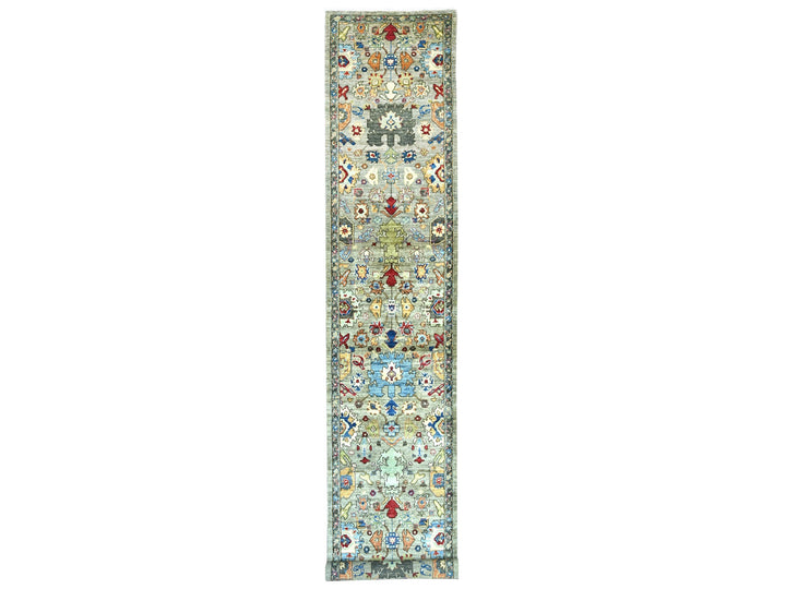 2'11" x 17'7" New Hand Knotted Grey Wool Runner Oriental Rug - MOA10221428