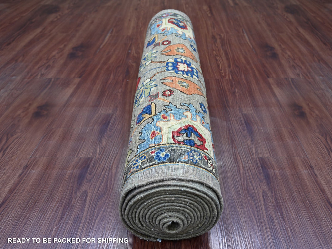 2'11" x 17'7" New Hand Knotted Grey Wool Runner Oriental Rug - MOA10221428