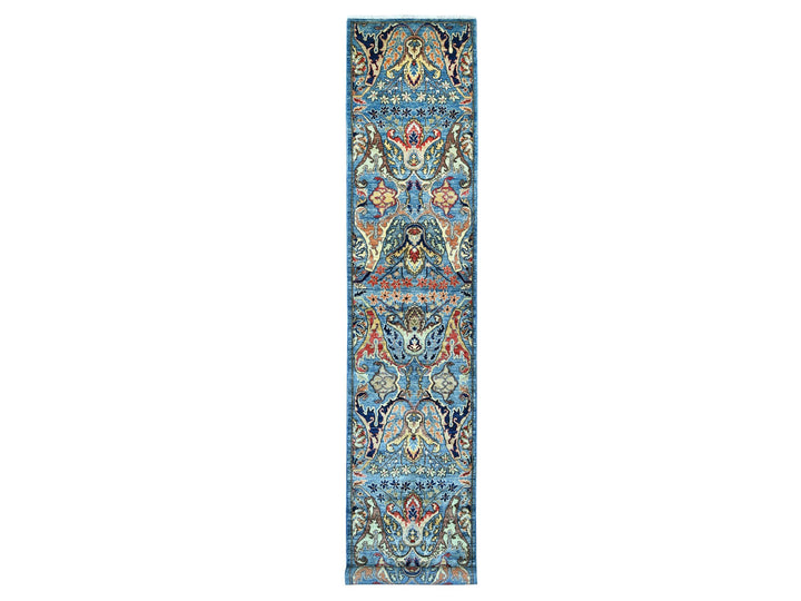 2'8" x 15'6" New Hand Knotted Blue Wool Runner Oriental Rug - MOA10221429