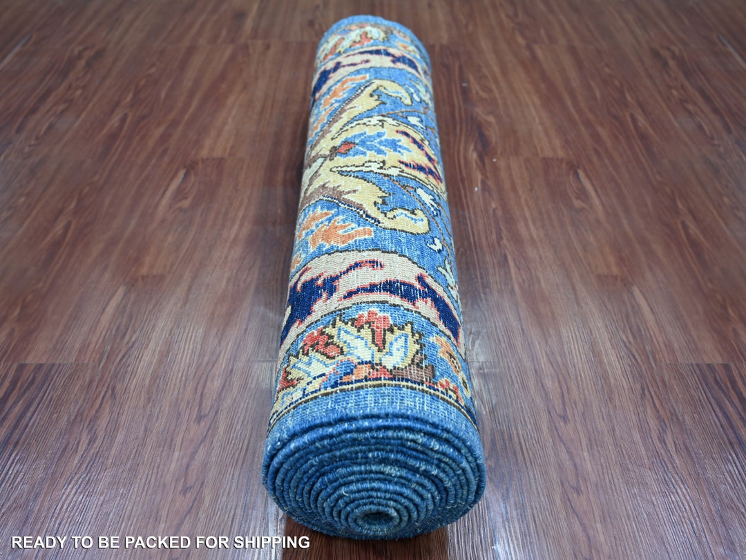 2'8" x 15'6" New Hand Knotted Blue Wool Runner Oriental Rug - MOA10221429