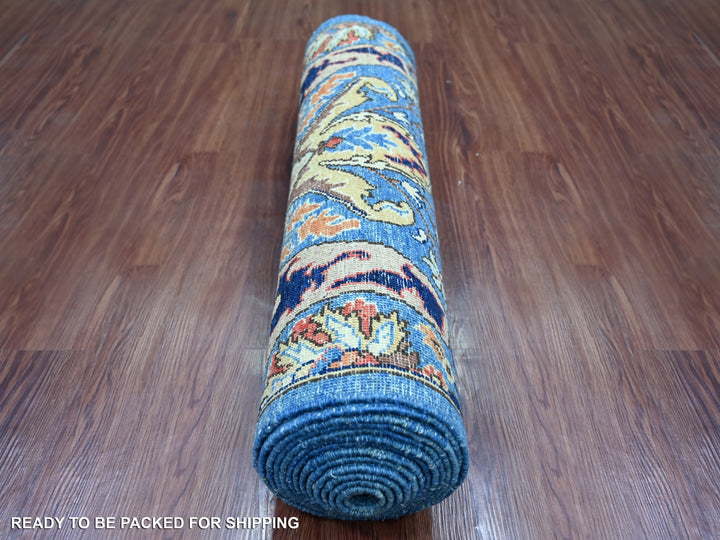 2'8" x 15'6" New Hand Knotted Blue Wool Runner Oriental Rug - MOA10221429