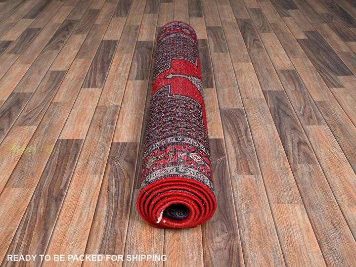 3'10" x 8'5" New Hand Knotted Red Wool Runner Oriental Rug - MOA1022142