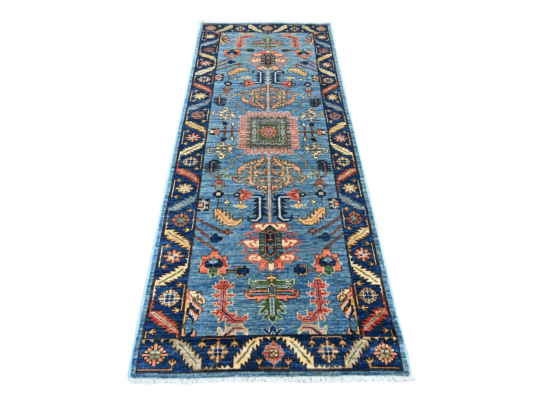 3'0" x 7'9" New Hand Knotted Blue Wool Runner Oriental Rug - MOA10221431
