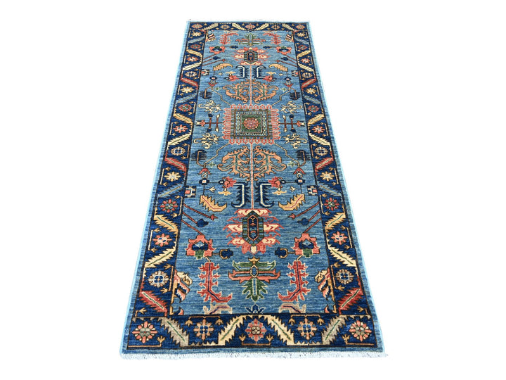 3'0" x 7'9" New Hand Knotted Blue Wool Runner Oriental Rug - MOA10221431