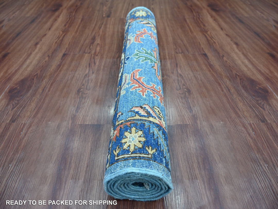 3'0" x 7'9" New Hand Knotted Blue Wool Runner Oriental Rug - MOA10221431
