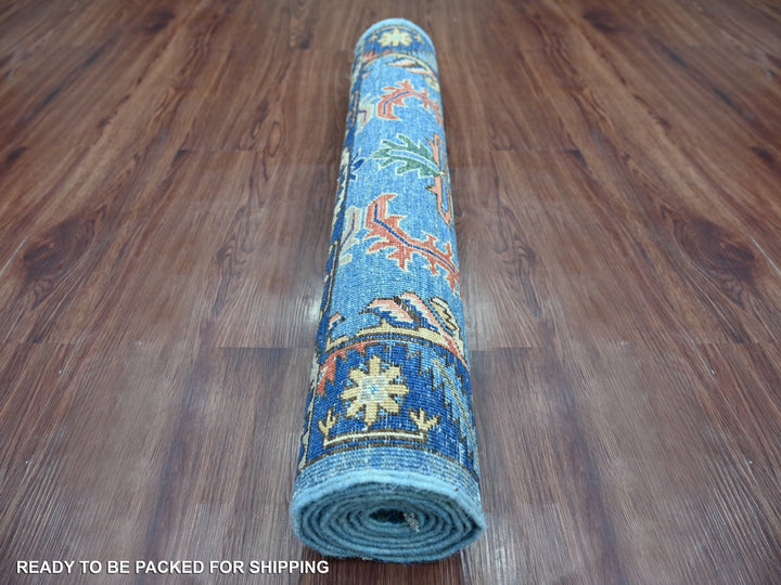 3'0" x 7'9" New Hand Knotted Blue Wool Runner Oriental Rug - MOA10221431