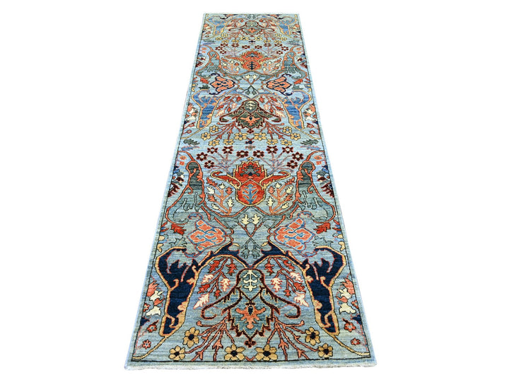 2'9" x 9'11" New Hand Knotted Blue Wool Runner Oriental Rug - MOA10221437