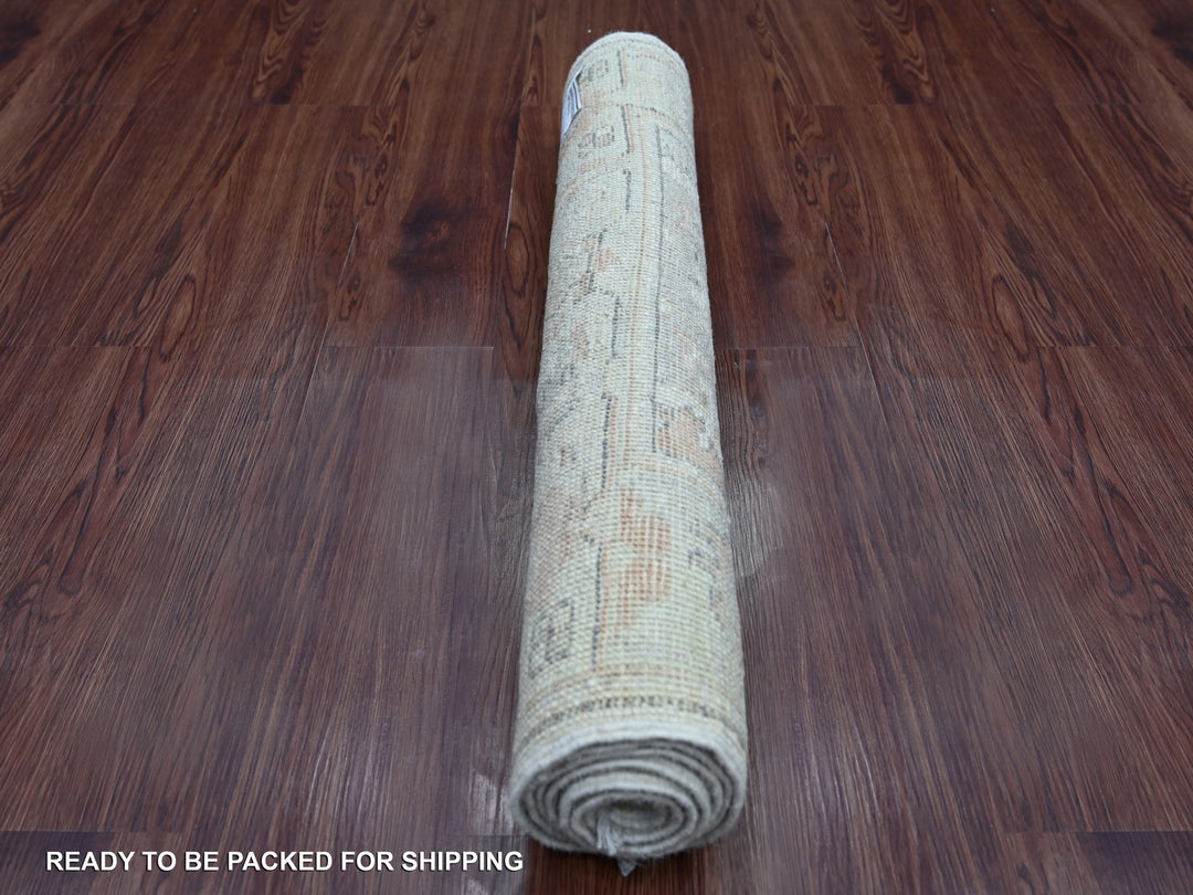 2'9" x 6'0" New Hand Knotted Ivory Wool Runner Oriental Rug - MOA10221444