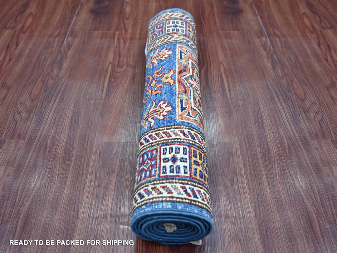 2'1" x 6'3" New Hand Knotted Blue Wool Runner Oriental Rug - MOA10221454